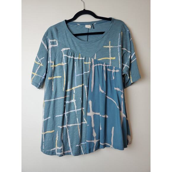 Akemi Kin Anthropologie Women Top Small Blue LIGHT STREAKS Flowey Short Sleeve - Picture 11 of 12